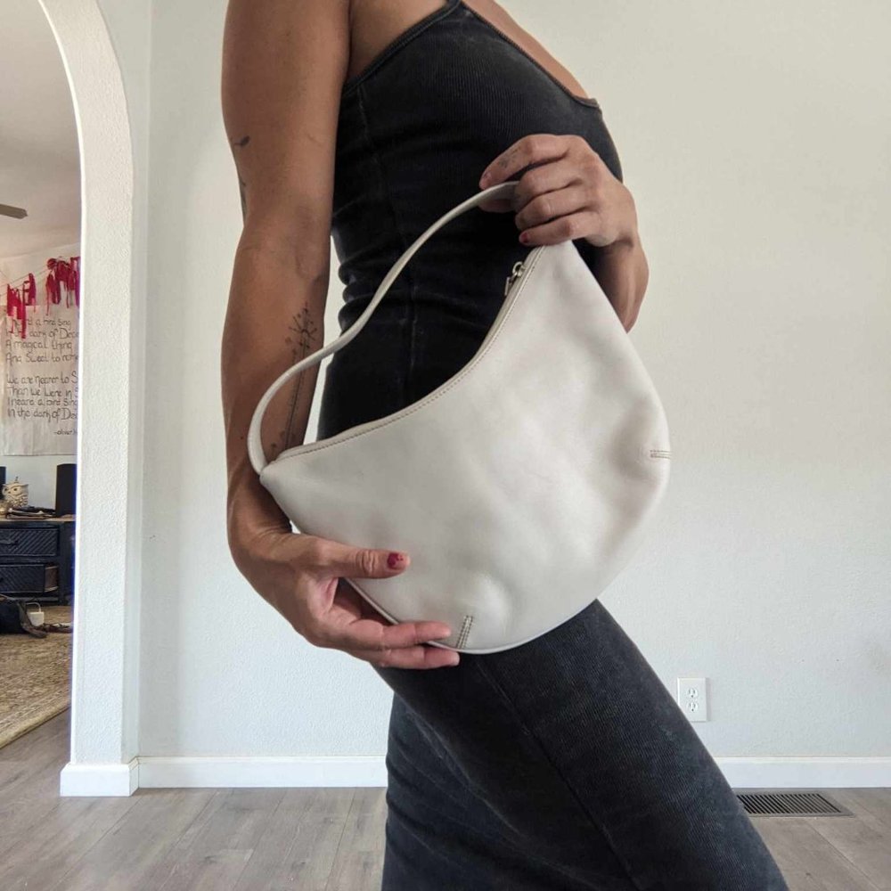 Oroton White Leather Crescent Handbag